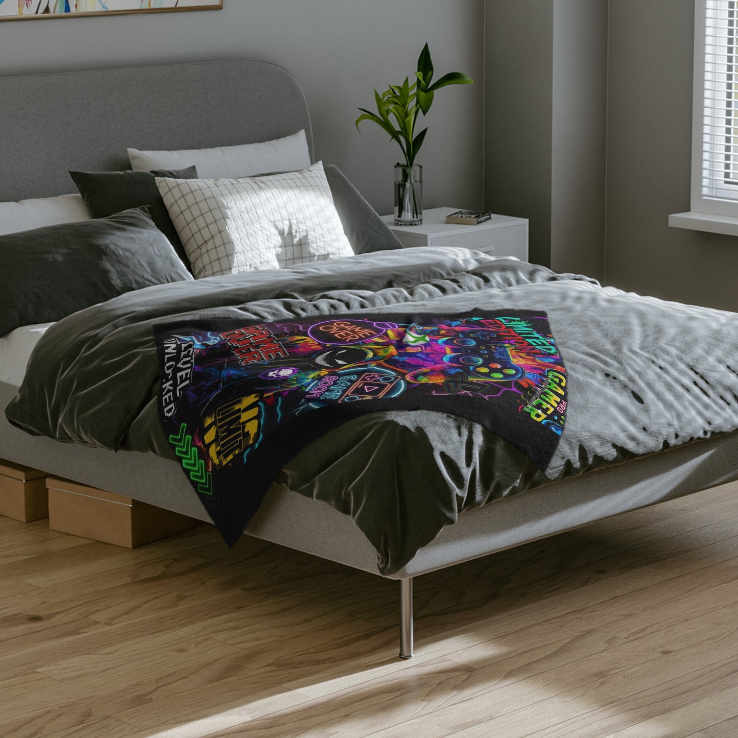 Gamer Themed Blanket, Cozy Game Room Throw, Velveteen Microfiber Blanket, Gaming Gift for Gamers, Limited Edition Gamer Decor