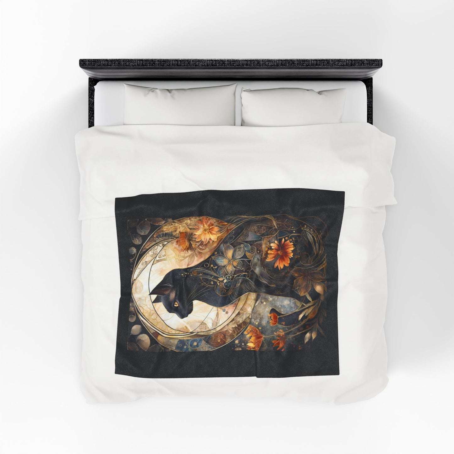 Mystical Cat Velveteen Plush Blanket | Cozy Throw for Pet Lovers, Cat Decor, Gift for Cat Lovers, Cozy Home Accent, Halloween Decor