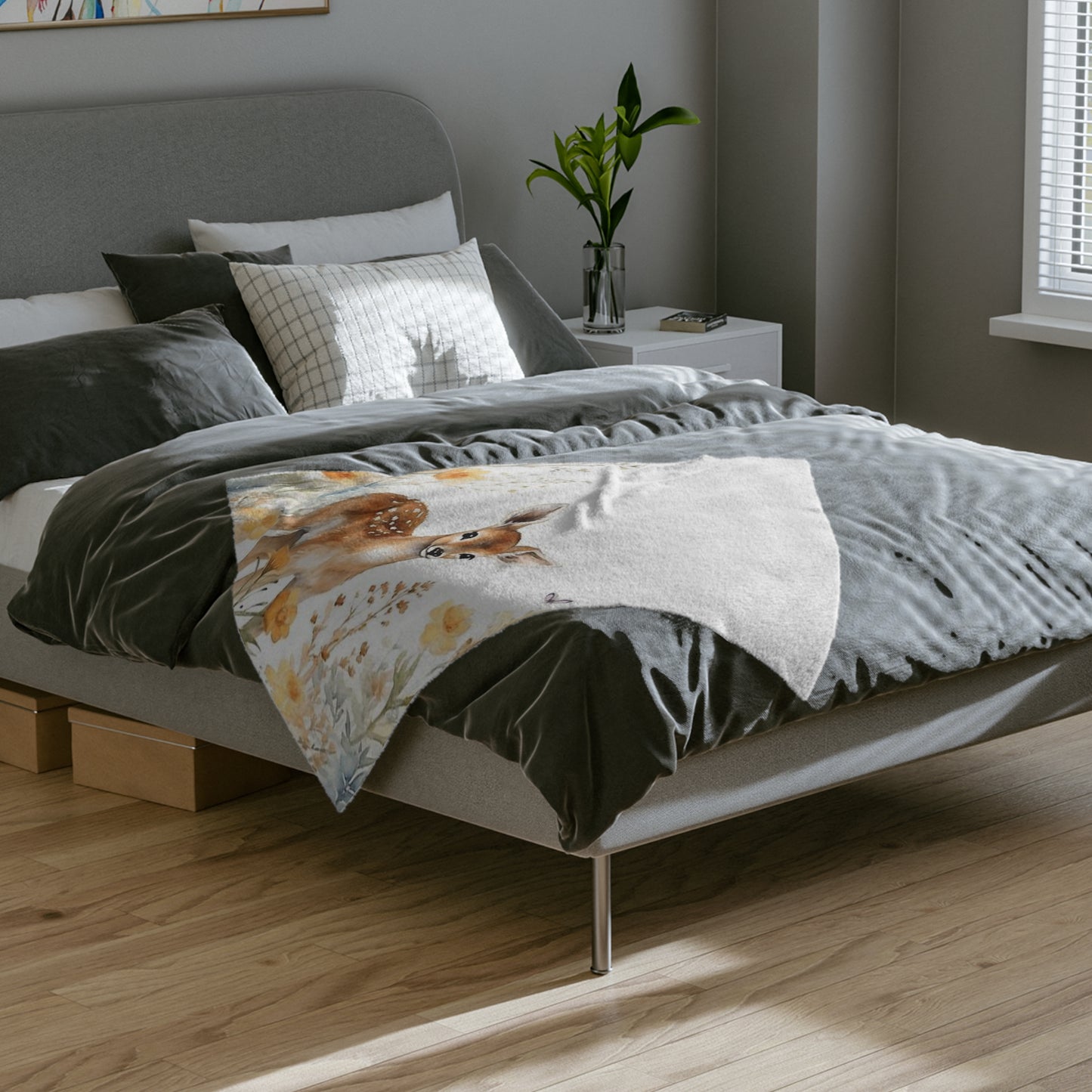 Cozy Velveteen Microfiber Blanket with Whimsical Fawn Design, Woodland Decor, Baby Shower Gift, Nursery Blanket, Cozy Home Accessory