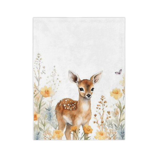 Cozy Velveteen Microfiber Blanket with Whimsical Fawn Design, Woodland Decor, Baby Shower Gift, Nursery Blanket, Cozy Home Accessory