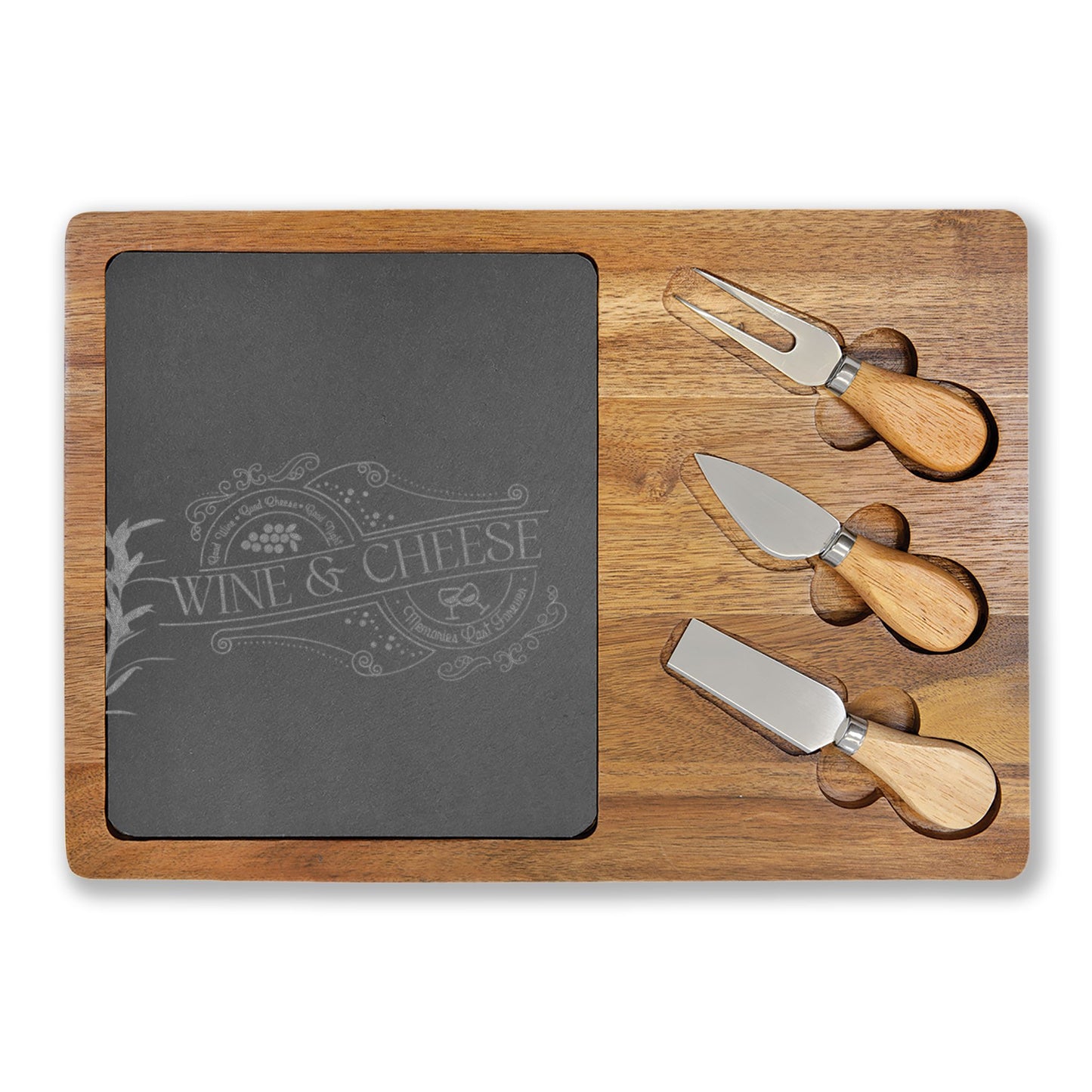 Personalized Charcuterie Board Set – Engraved Wine & Cheese Serving Platter with Knives
