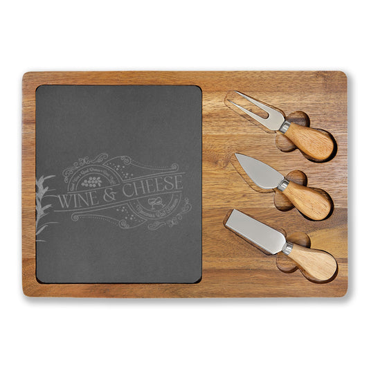 Personalized Charcuterie Board Set – Engraved Wine & Cheese Serving Platter with Knives