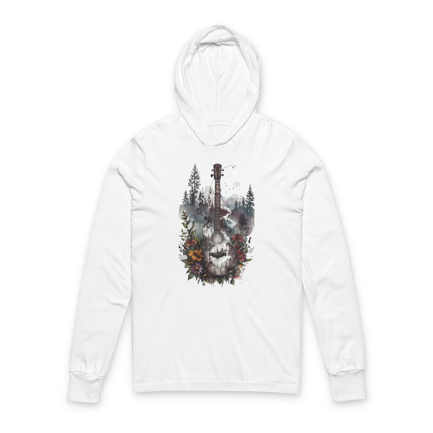 Nature-Inspired Unisex Hooded Long Sleeve Tee with Guitar Design, Outdoor Adventure Gear, Festival Wear, Music Lover Gift, [...]