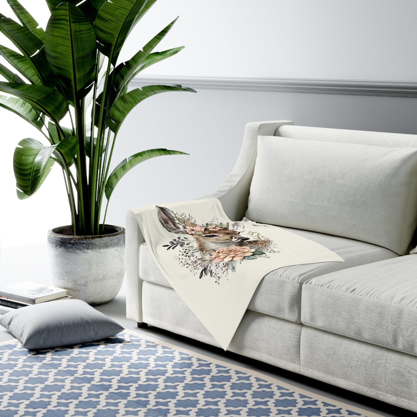 Adorable Floral Deer Baby Swaddle Blanket | Cozy Infant Wrap, Nursery Decor, Newborn Gift, Baby Shower, Animal Theme