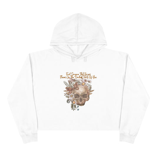 Floral Skull Crop Hoodie - Boho Chic Sweatshirt for Fall, Halloween, Gift for Her, Trendy Oversized Hoodie, Casual Wear