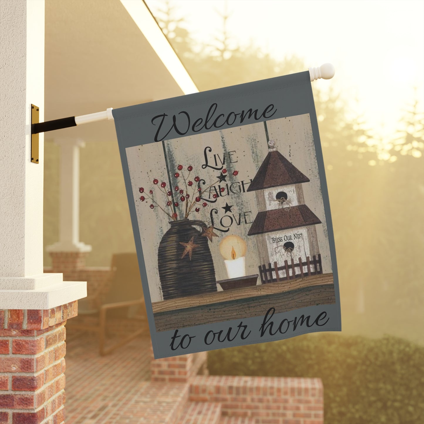 Welcome Home Garden Banner, Rustic Garden Decor, Housewarming Gift, Outdoor Wall Art, Seasonal Home Decoration