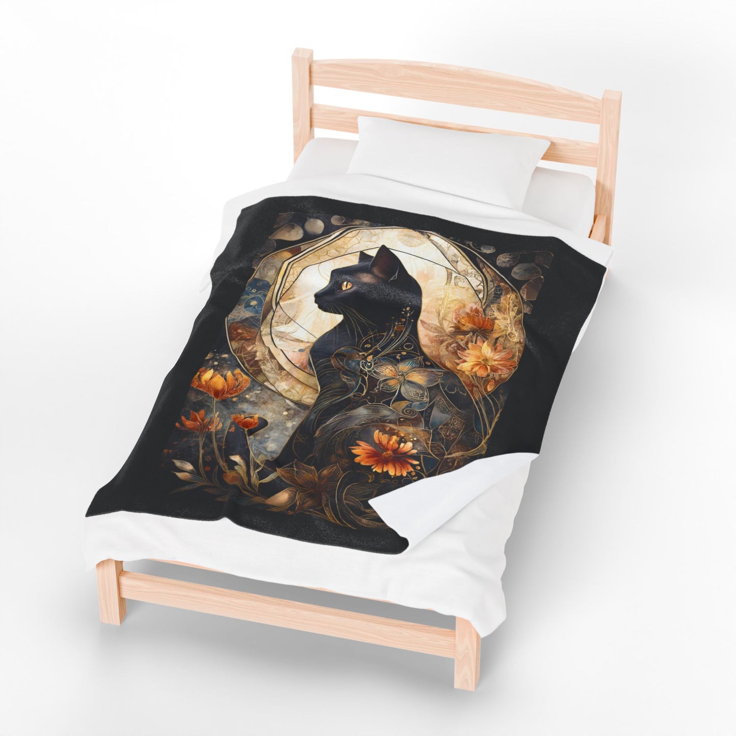 Mystical Cat Velveteen Plush Blanket | Cozy Throw for Pet Lovers, Cat Decor, Gift for Cat Lovers, Cozy Home Accent, Halloween Decor