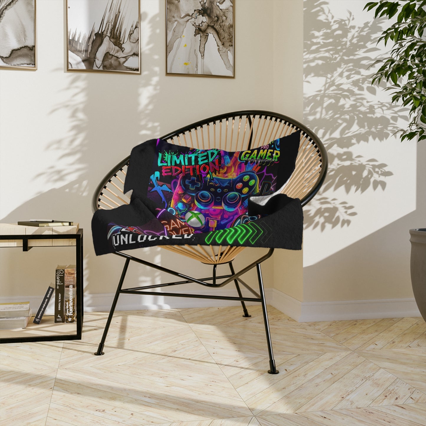 Gamer Themed Blanket, Cozy Game Room Throw, Velveteen Microfiber Blanket, Gaming Gift for Gamers, Limited Edition Gamer Decor