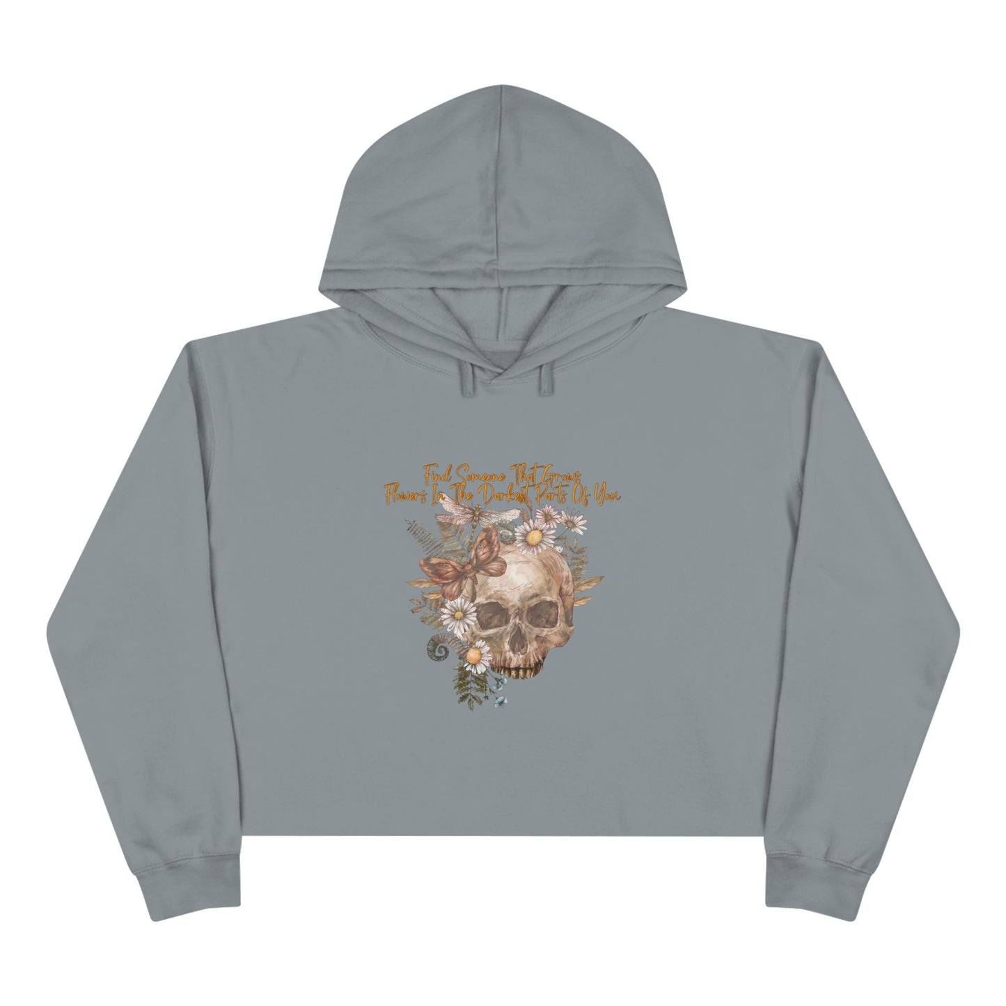 Floral Skull Crop Hoodie - Boho Chic Sweatshirt for Fall, Halloween, Gift for Her, Trendy Oversized Hoodie, Casual Wear