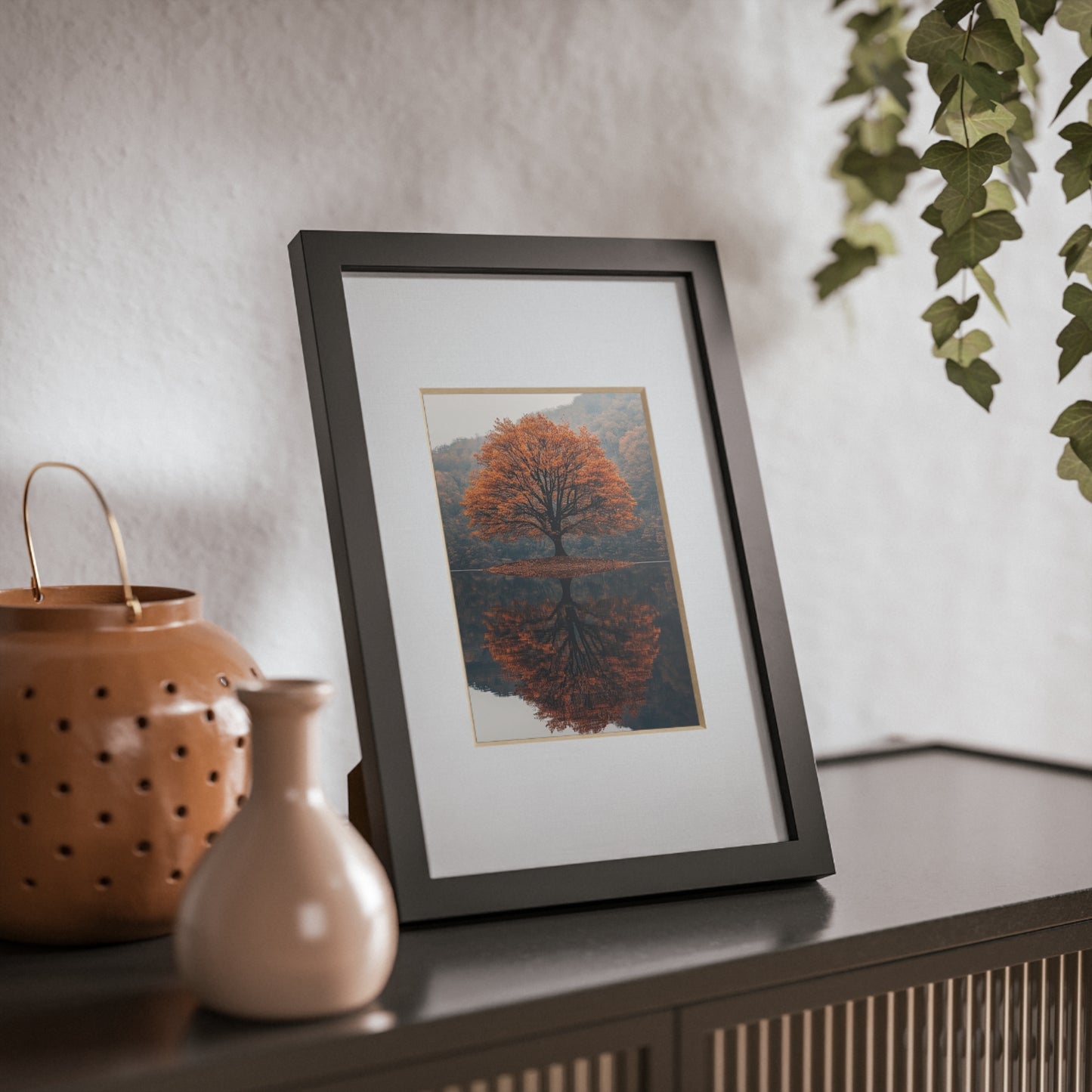 Elegant Black Framed Poster, Modern Wall Art, Home Decor, Autumn Tree Artwork, Gallery Style