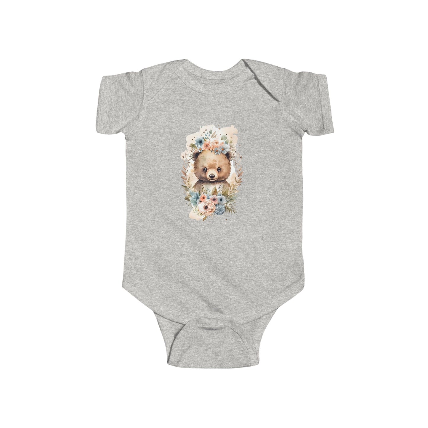 Cute Animal-Inspired Infant Bodysuit, Baby Shower Gift, Unisex Baby Clothes, Floral Bear Onesie, Newborn Outfit