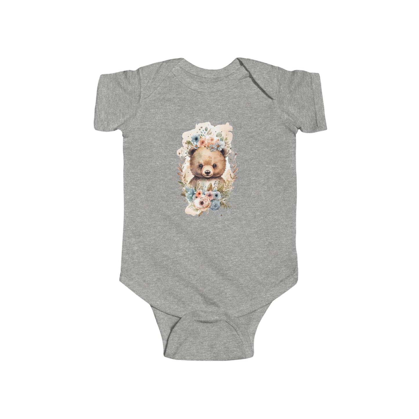 Cute Animal-Inspired Infant Bodysuit, Baby Shower Gift, Unisex Baby Clothes, Floral Bear Onesie, Newborn Outfit