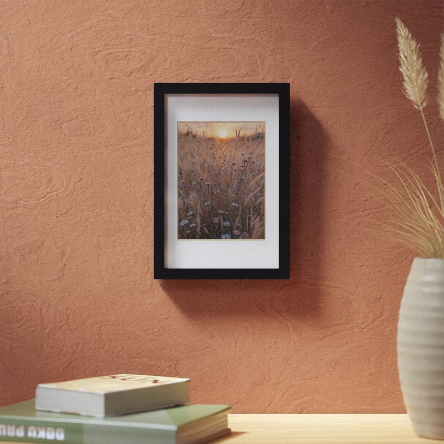 Framed Black Art Print, Modern Wall Decor, Minimalist Home Aesthetic, Flower Sunset Poster, Gift for Nature Lovers, Boho Wall Art