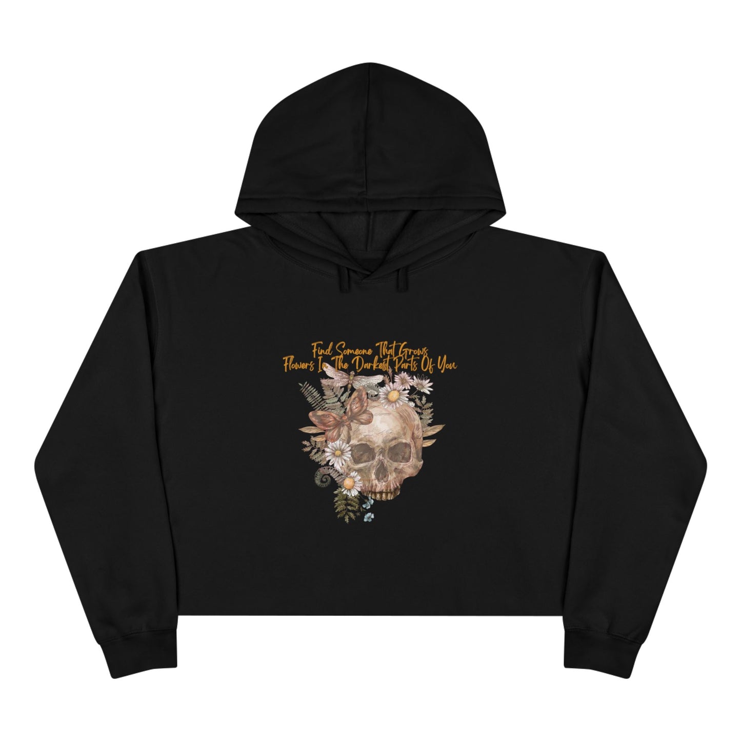 Floral Skull Crop Hoodie - Boho Chic Sweatshirt for Fall, Halloween, Gift for Her, Trendy Oversized Hoodie, Casual Wear