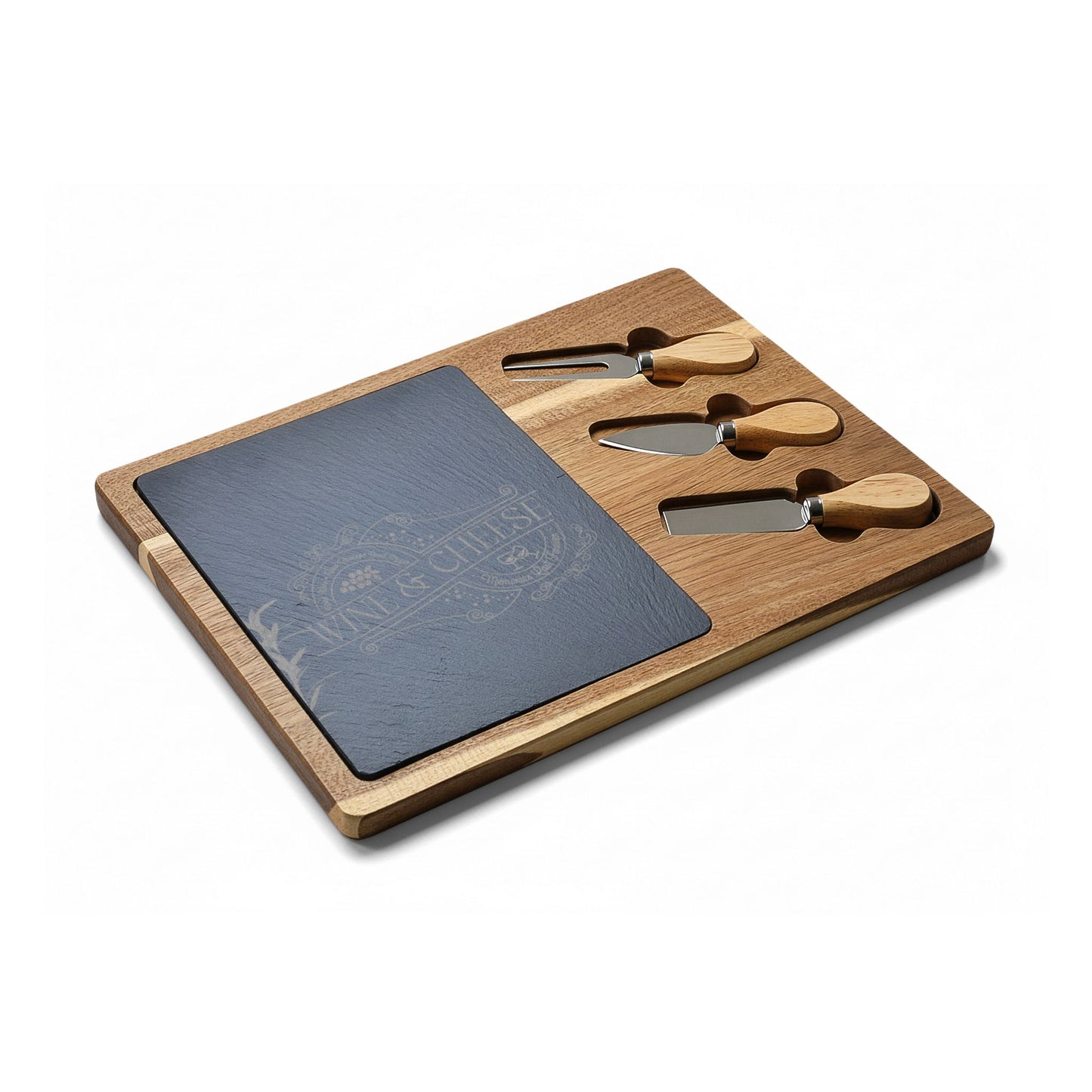 Personalized Charcuterie Board Set – Engraved Wine & Cheese Serving Platter with Knives