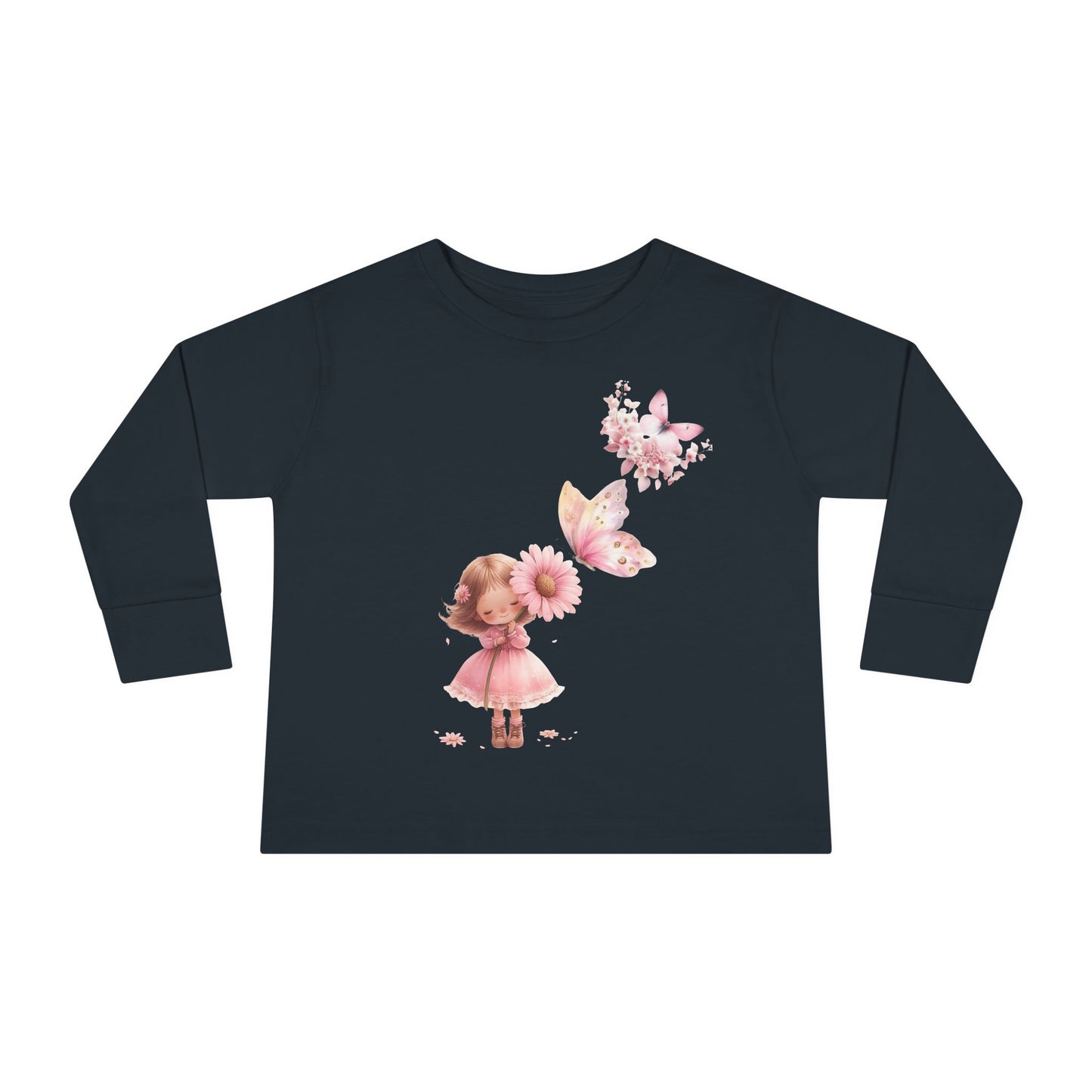 Whimsical Toddler Long Sleeve Tee with Fairy and Butterflies Design, Cute Girls Shirt, Toddler Gift, Spring Outfit, Birthday Celebration