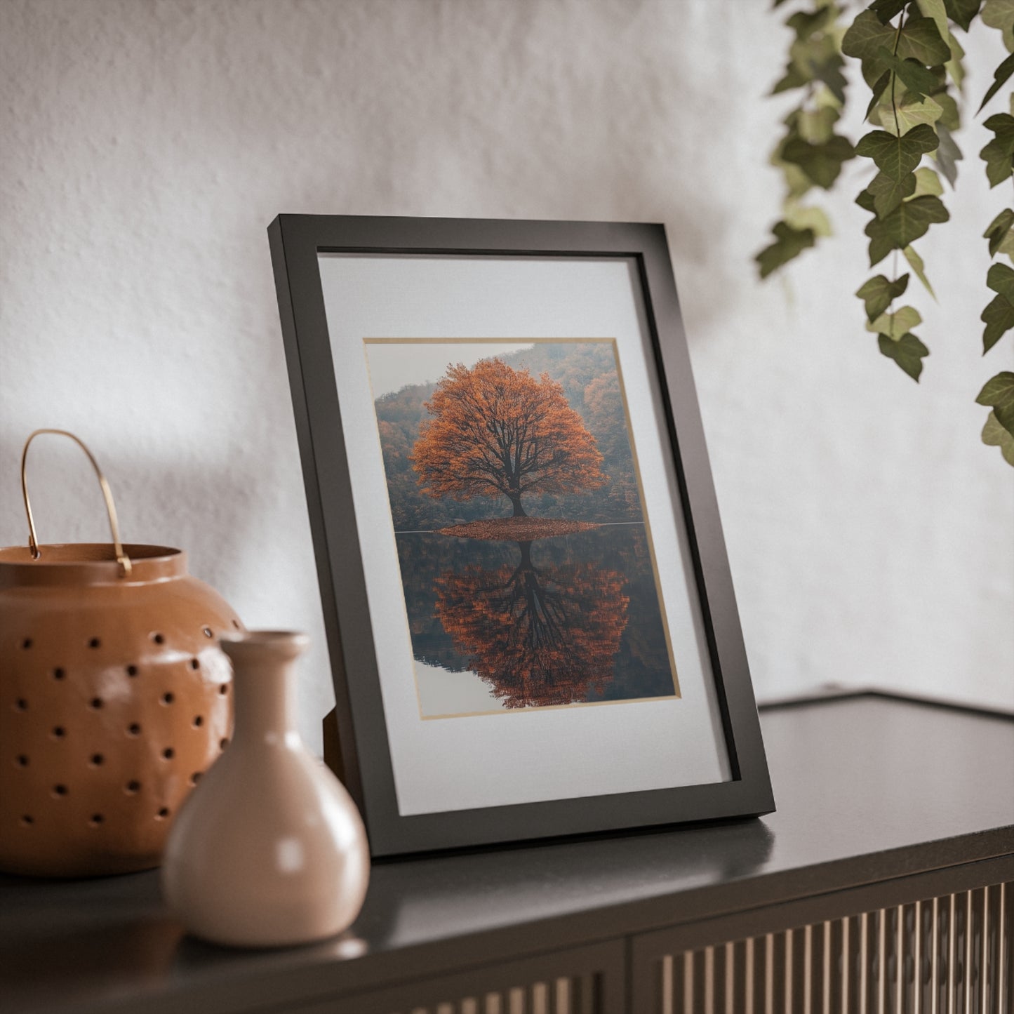 Elegant Black Framed Poster, Modern Wall Art, Home Decor, Autumn Tree Artwork, Gallery Style
