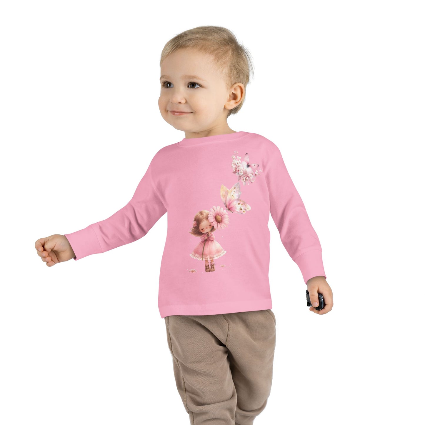 Whimsical Toddler Long Sleeve Tee with Fairy and Butterflies Design, Cute Girls Shirt, Toddler Gift, Spring Outfit, Birthday Celebration