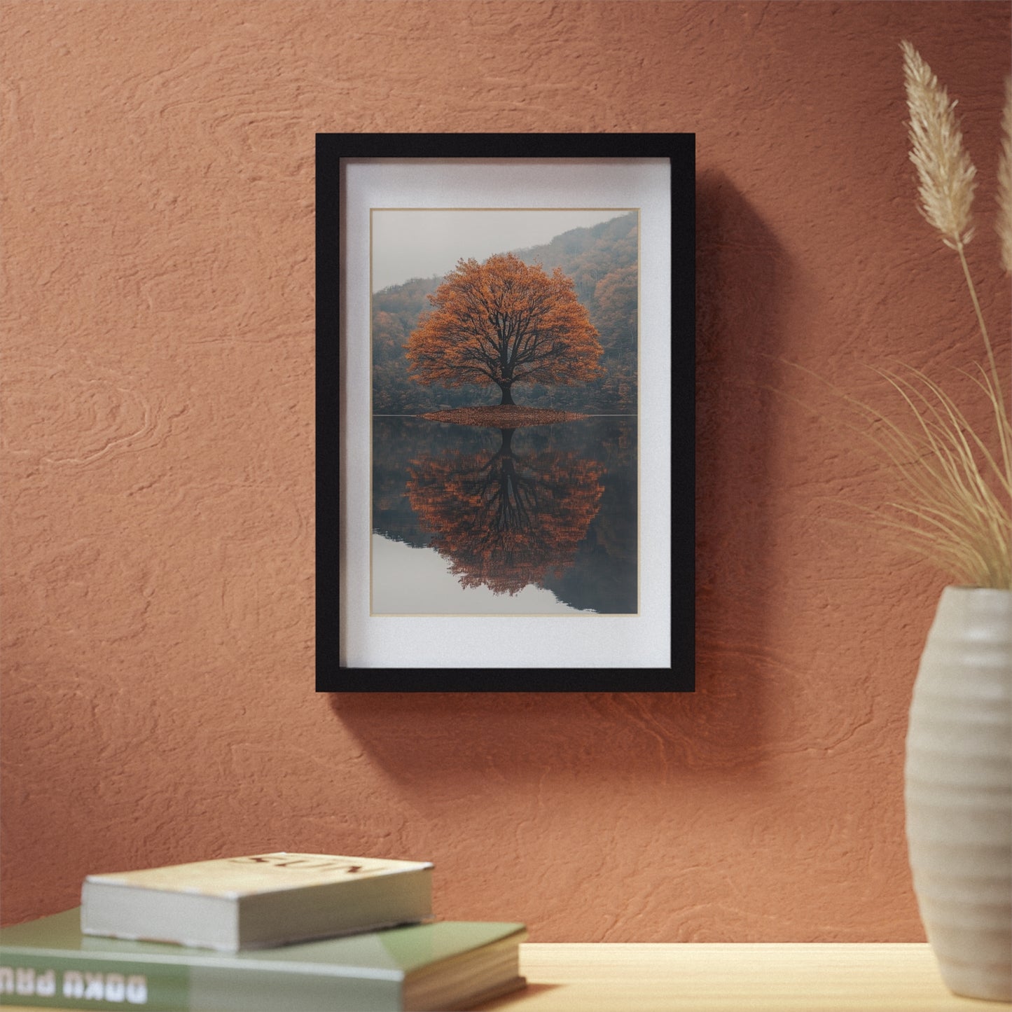 Elegant Black Framed Poster, Modern Wall Art, Home Decor, Autumn Tree Artwork, Gallery Style