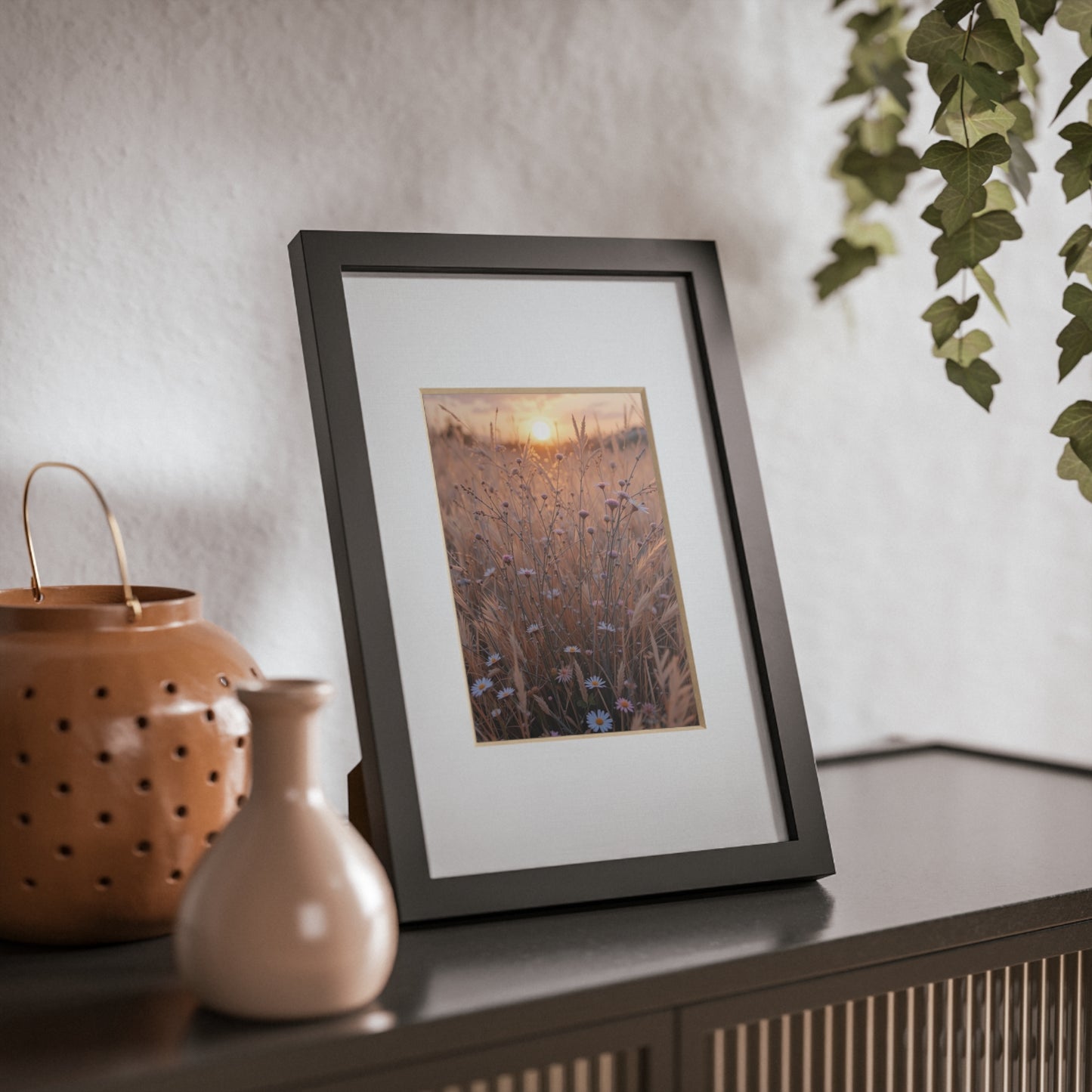 Framed Black Art Print, Modern Wall Decor, Minimalist Home Aesthetic, Flower Sunset Poster, Gift for Nature Lovers, Boho Wall Art