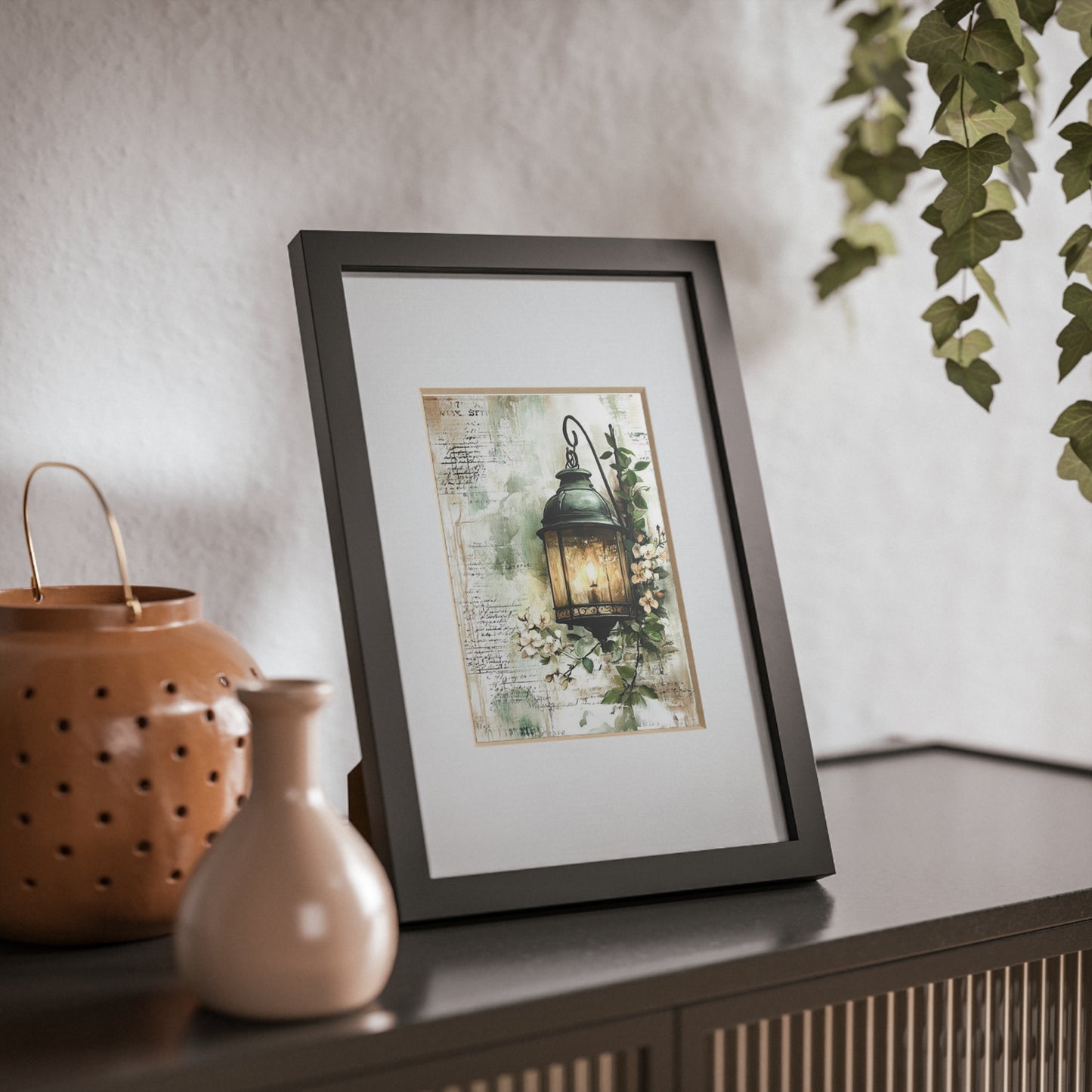 Chic Black Framed Poster, Lantern Art Print, Home Decor Wall Art, Modern Nature Artwork, Gift for Her, Living Room Decor