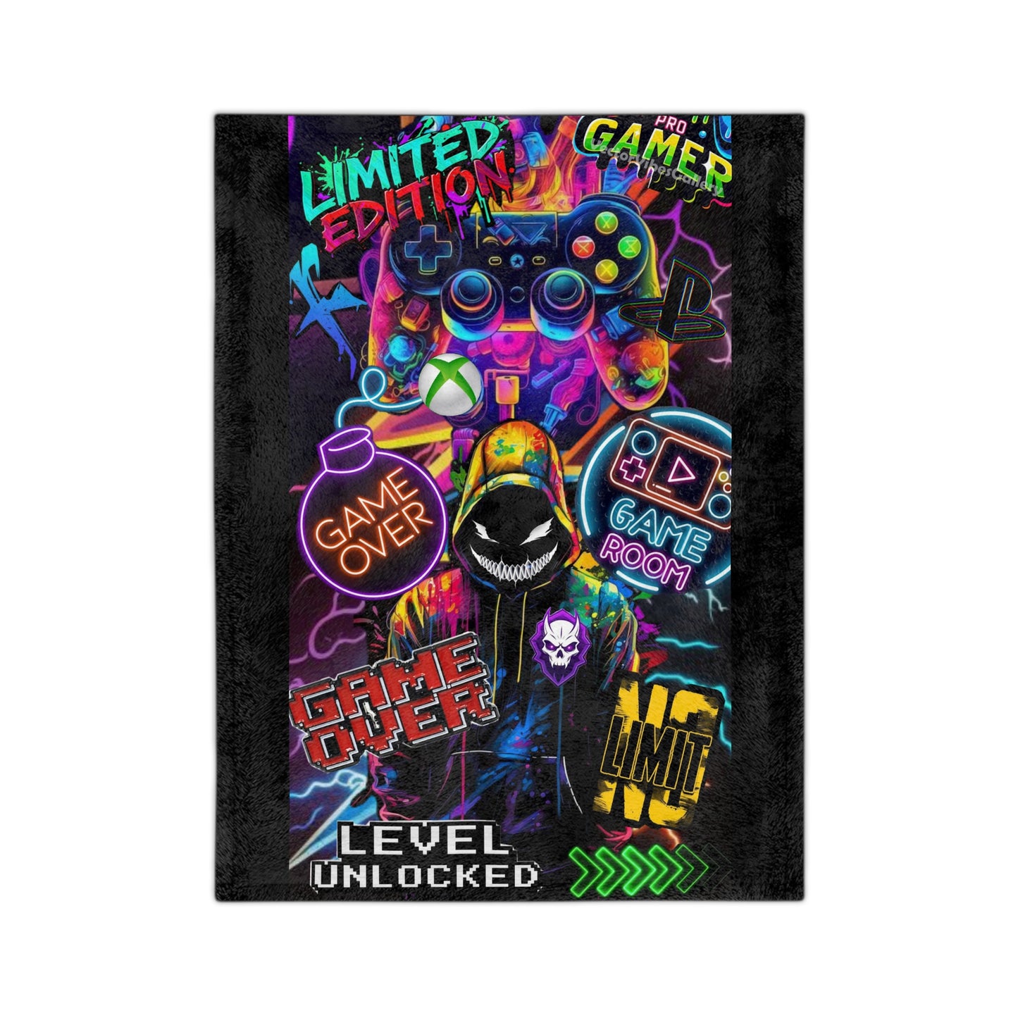 Gamer Themed Blanket, Cozy Game Room Throw, Velveteen Microfiber Blanket, Gaming Gift for Gamers, Limited Edition Gamer Decor