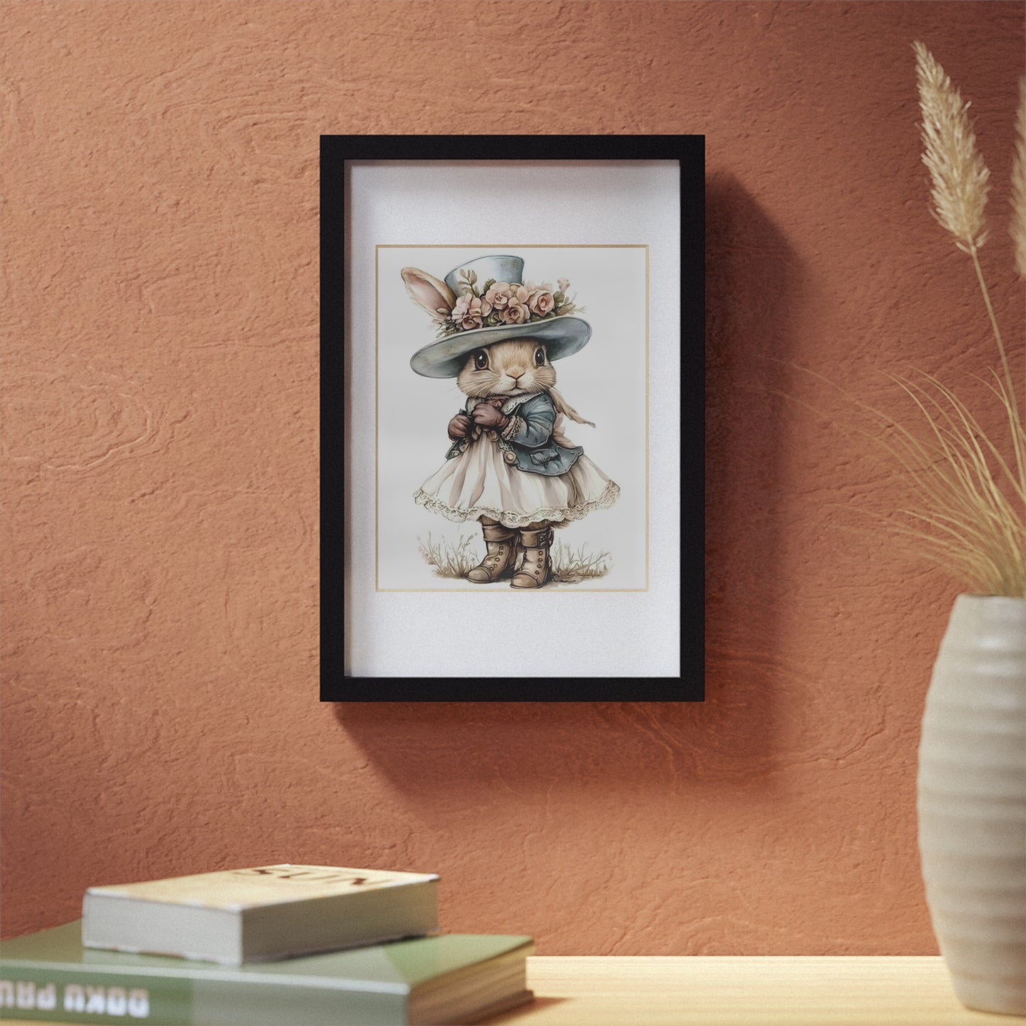 Whimsical Bunny Art Print, Framed Poster for Nursery Decor, Cute Animal Wall Art, Perfect Baby Shower Gift, Kids Room Decoration