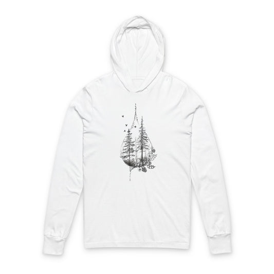 Nature-Inspired Unisex Hooded Long Sleeve Tee, Forest Graphic Tee, Cozy Outdoor Wear, Perfect for Camping and Hiking, Gift for Nature Lovers