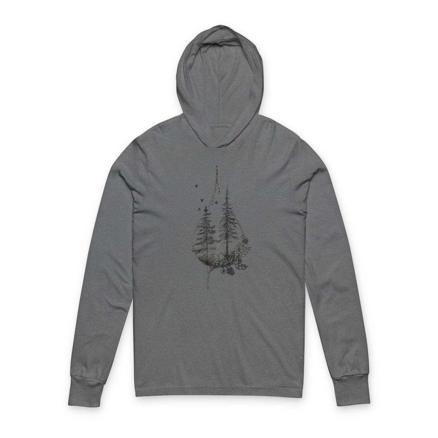 Nature-Inspired Unisex Hooded Long Sleeve Tee, Forest Graphic Tee, Cozy Outdoor Wear, Perfect for Camping and Hiking, Gift for Nature Lovers