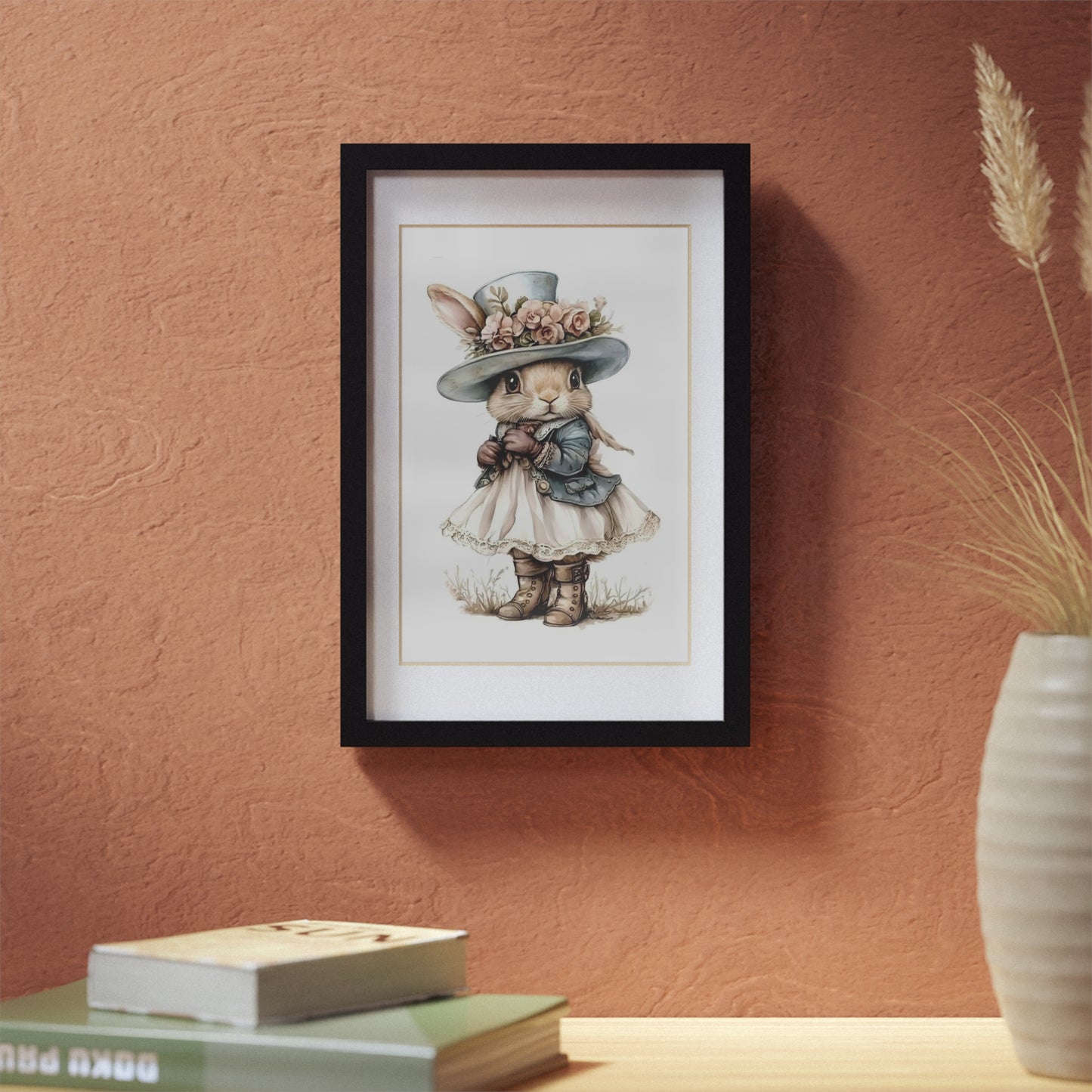 Whimsical Bunny Art Print, Framed Poster for Nursery Decor, Cute Animal Wall Art, Perfect Baby Shower Gift, Kids Room Decoration