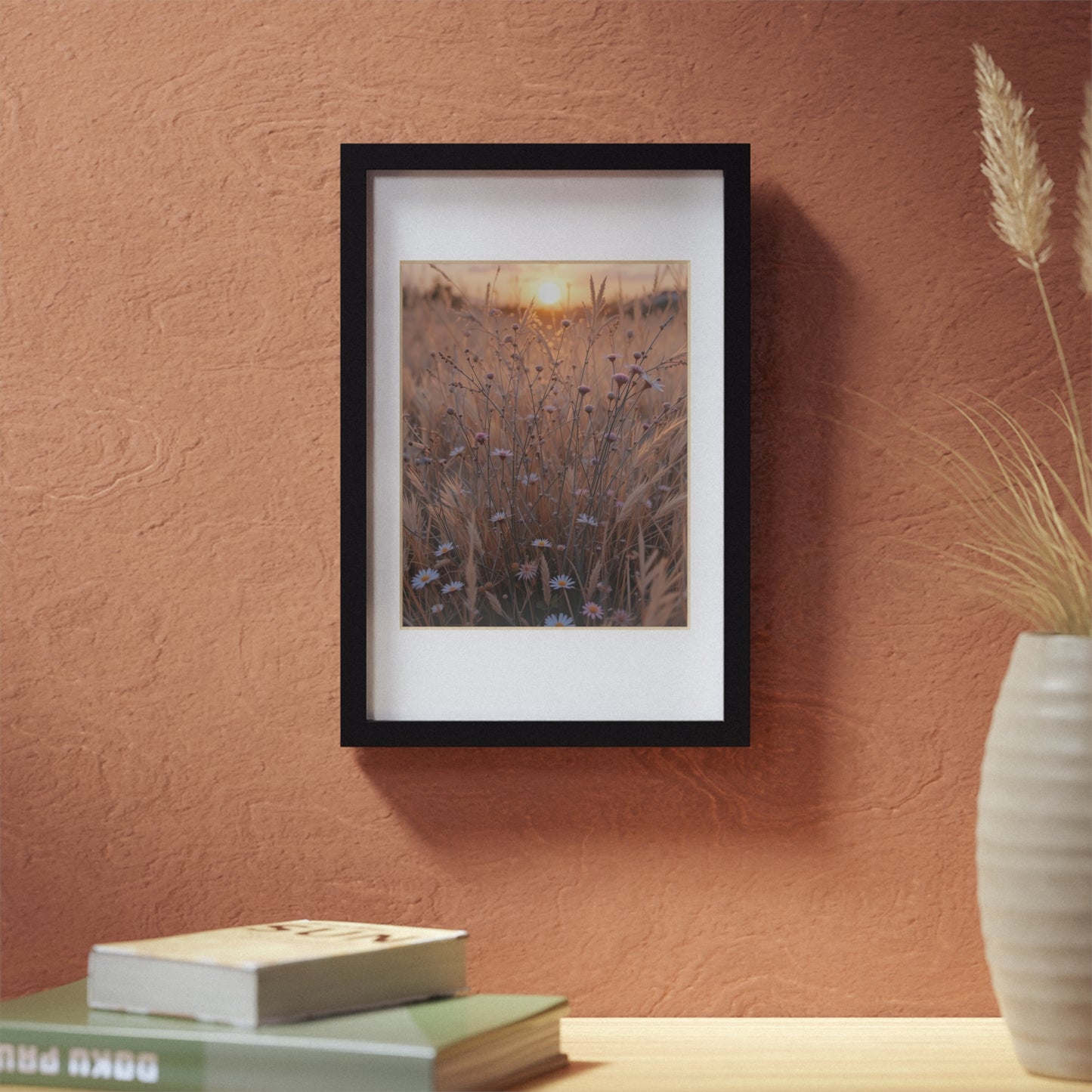 Framed Black Art Print, Modern Wall Decor, Minimalist Home Aesthetic, Flower Sunset Poster, Gift for Nature Lovers, Boho Wall Art