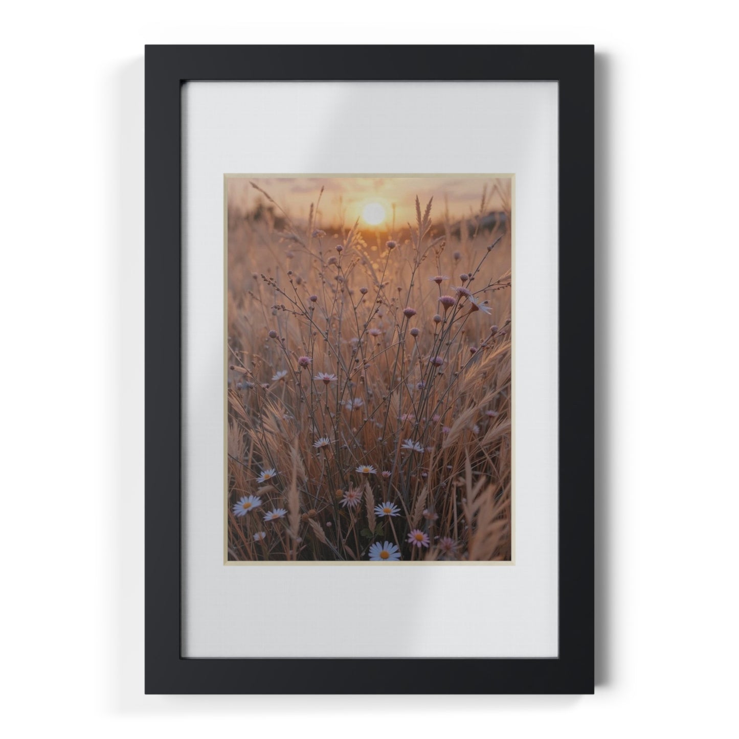 Framed Black Art Print, Modern Wall Decor, Minimalist Home Aesthetic, Flower Sunset Poster, Gift for Nature Lovers, Boho Wall Art