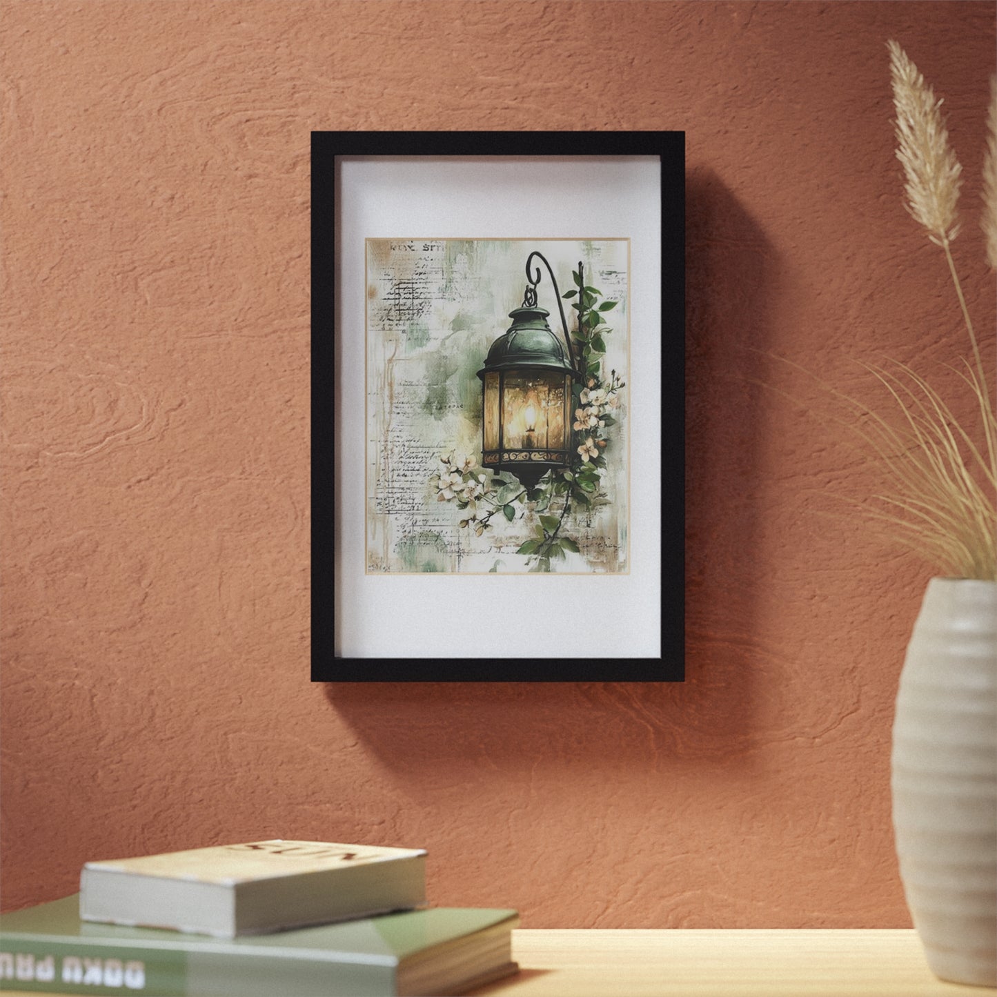 Chic Black Framed Poster, Lantern Art Print, Home Decor Wall Art, Modern Nature Artwork, Gift for Her, Living Room Decor