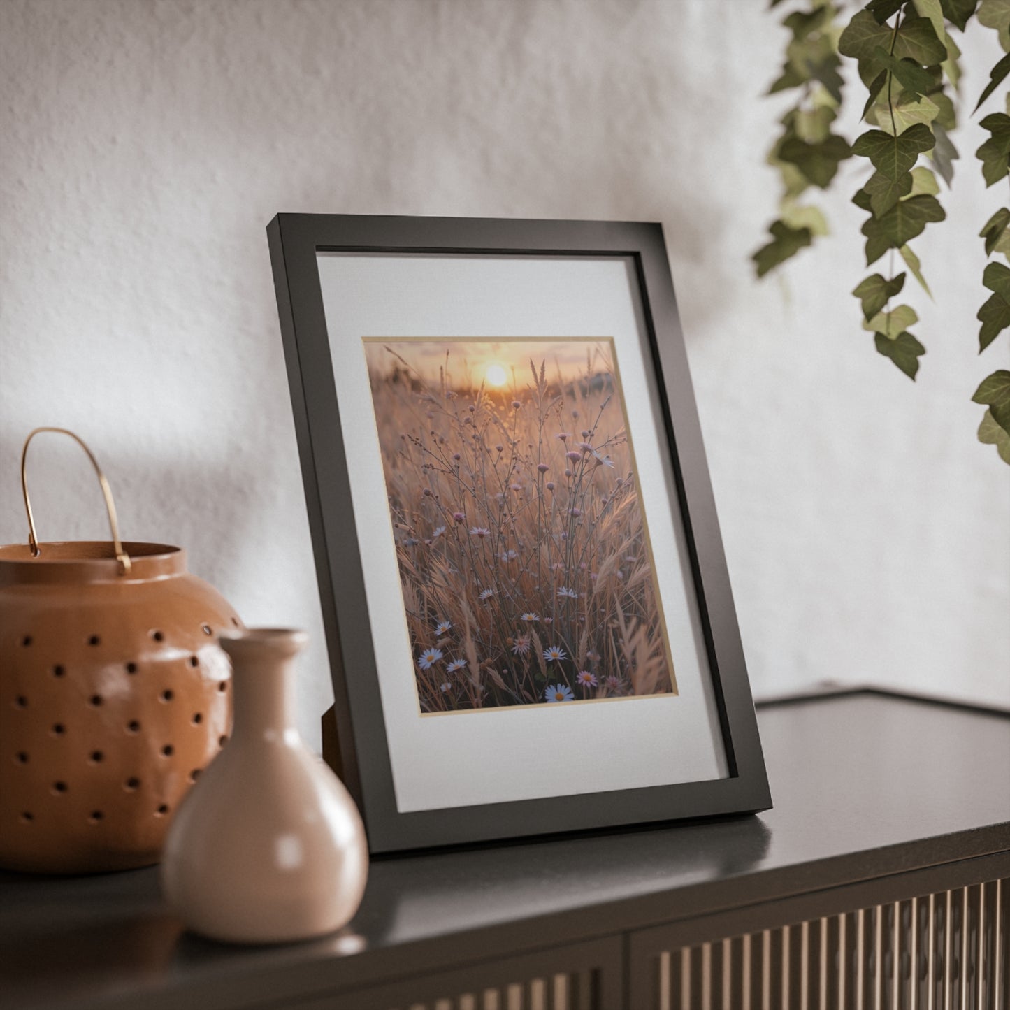 Framed Black Art Print, Modern Wall Decor, Minimalist Home Aesthetic, Flower Sunset Poster, Gift for Nature Lovers, Boho Wall Art