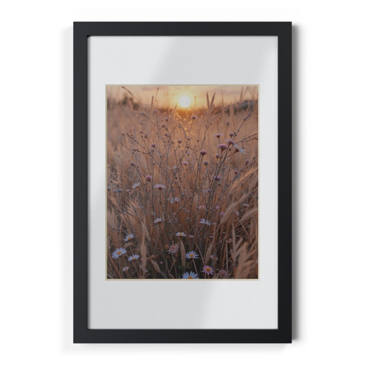 Framed Black Art Print, Modern Wall Decor, Minimalist Home Aesthetic, Flower Sunset Poster, Gift for Nature Lovers, Boho Wall Art