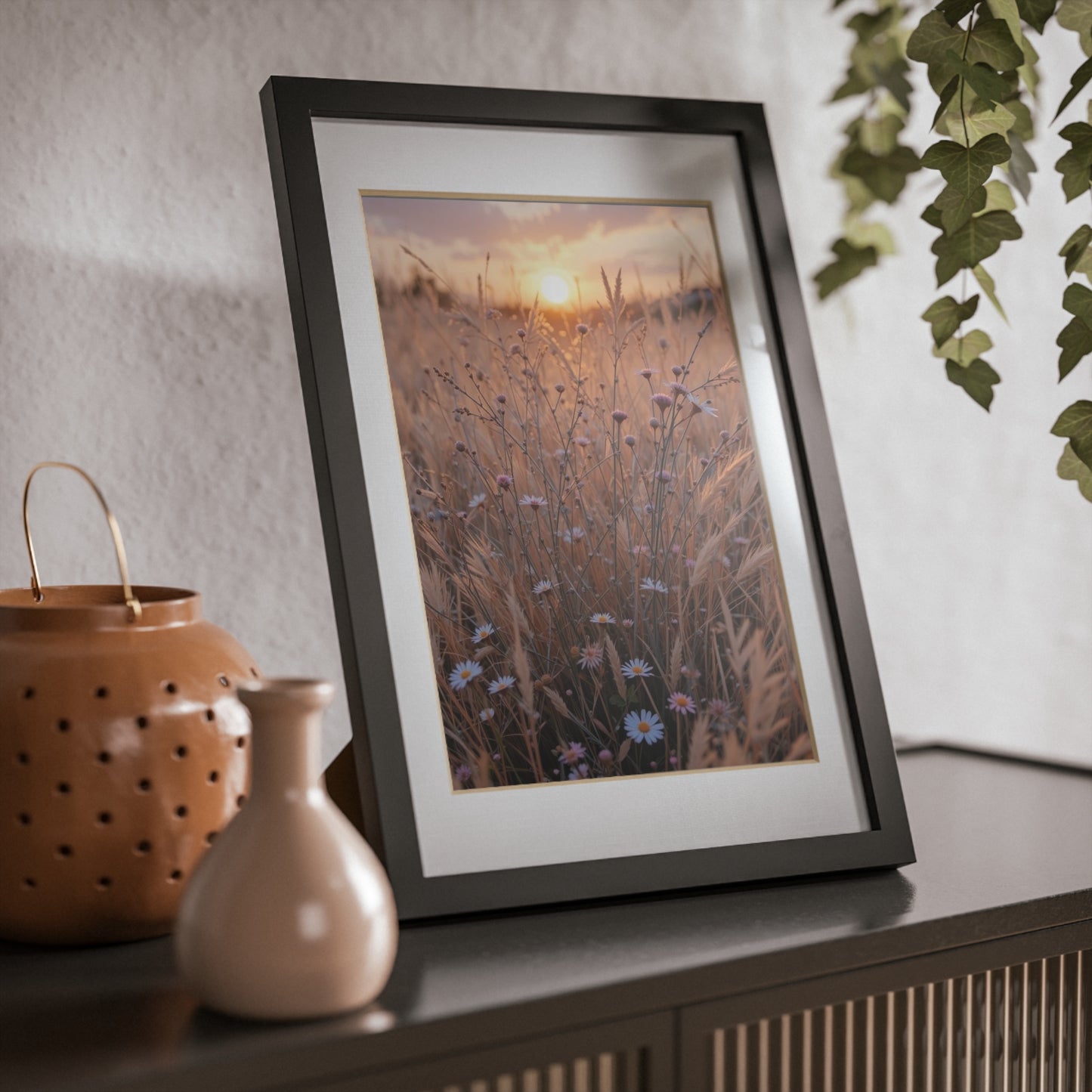 Framed Black Art Print, Modern Wall Decor, Minimalist Home Aesthetic, Flower Sunset Poster, Gift for Nature Lovers, Boho Wall Art