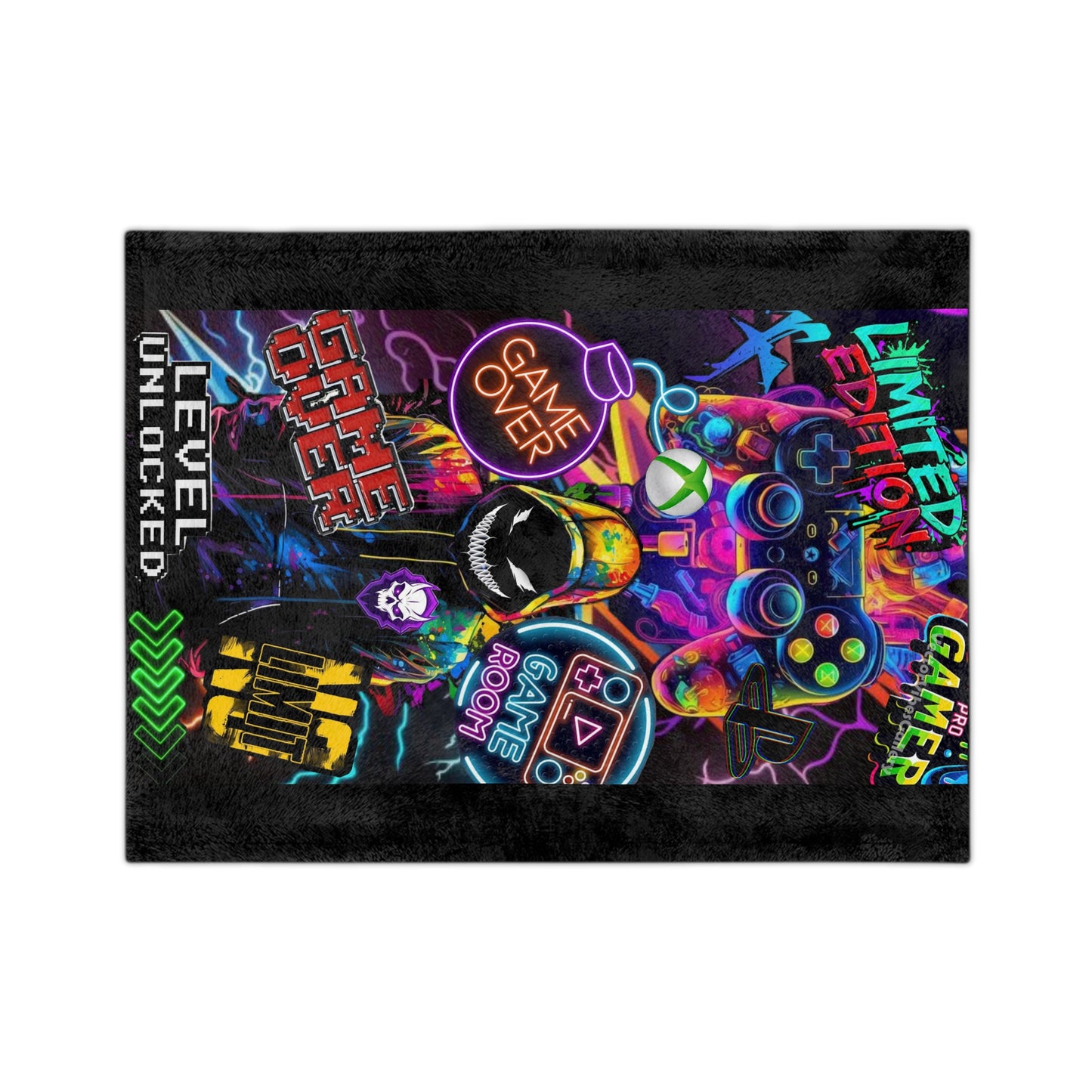Gamer Themed Blanket, Cozy Game Room Throw, Velveteen Microfiber Blanket, Gaming Gift for Gamers, Limited Edition Gamer Decor