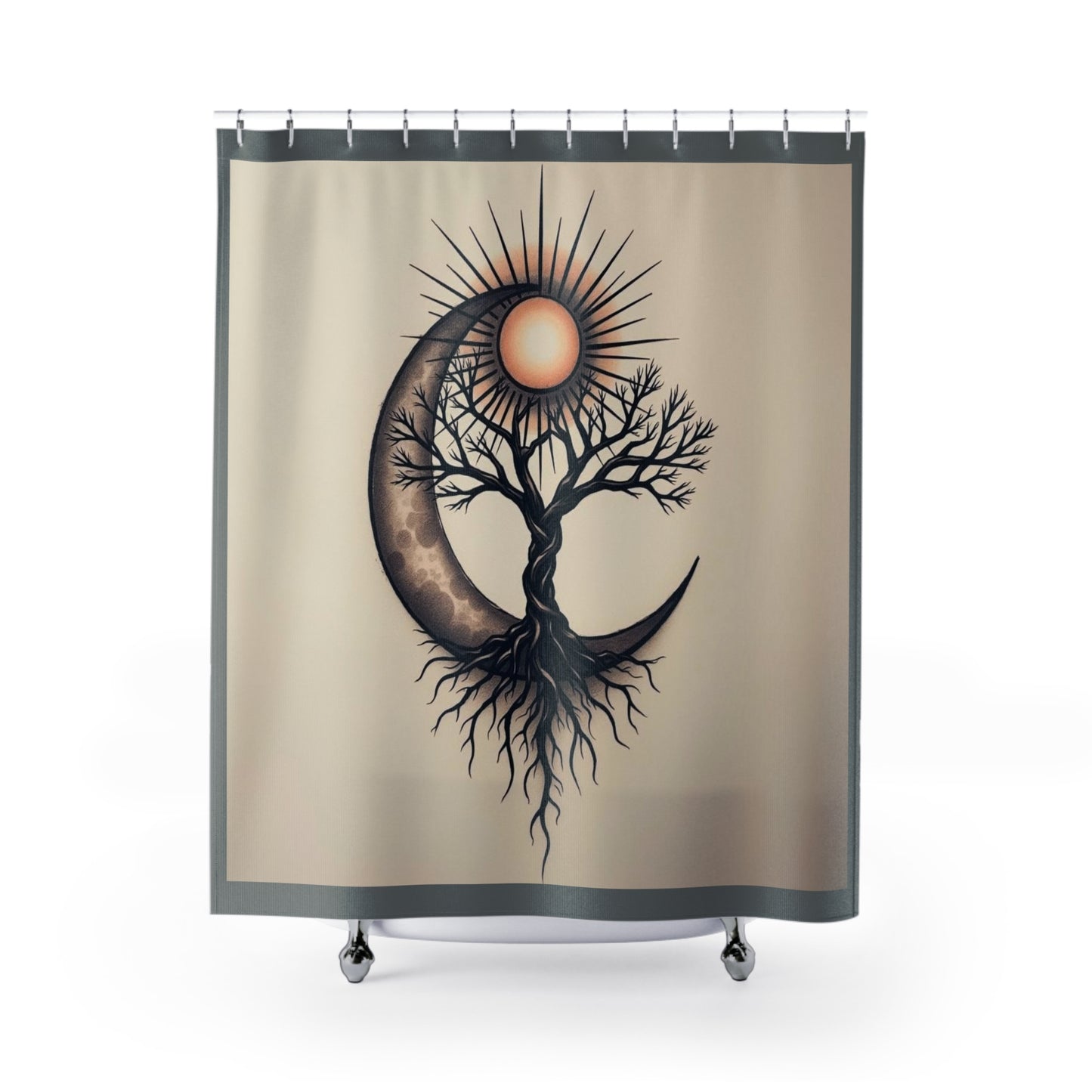 Bohemian Moon and Sun Shower Curtain | Nature-Inspired Bathroom Décor, Celestial Theme, Unique Gift, Yoga Retreat, Home Spa