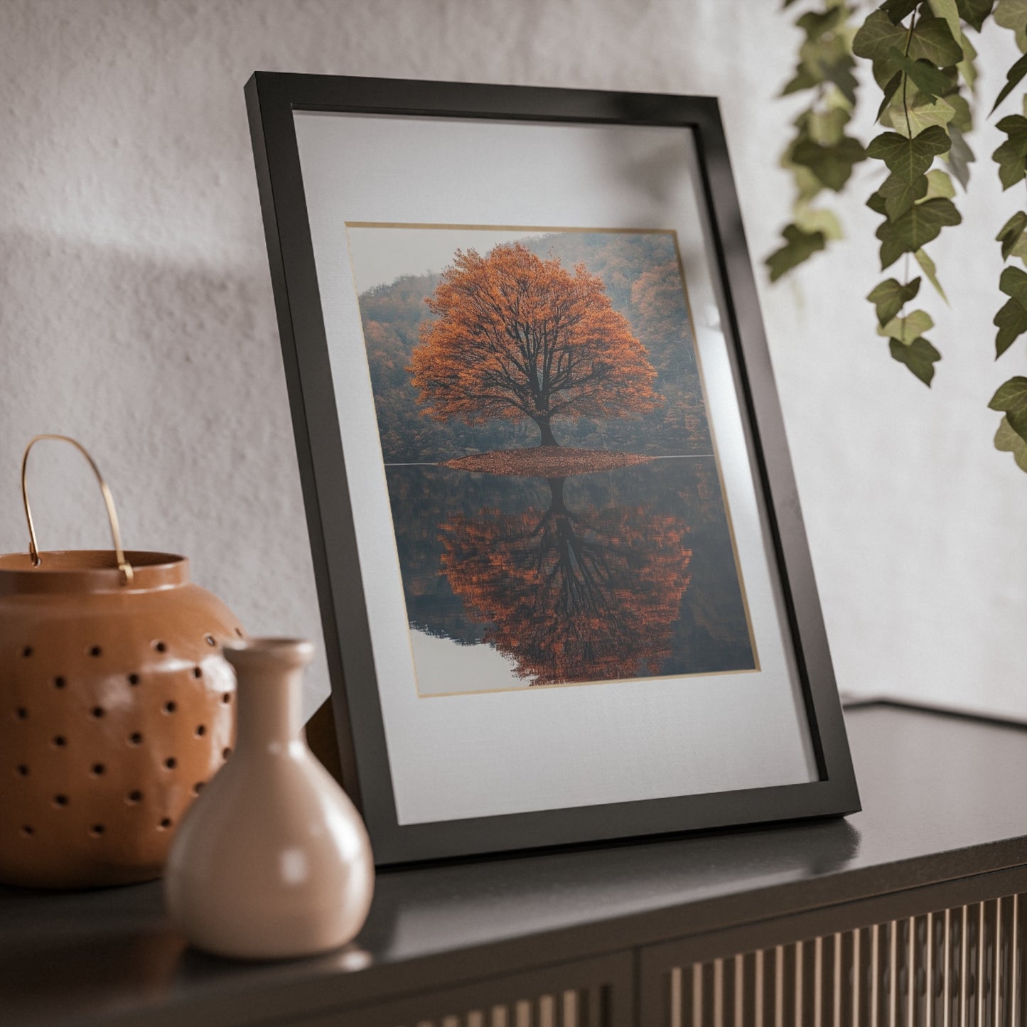 Elegant Black Framed Poster, Modern Wall Art, Home Decor, Autumn Tree Artwork, Gallery Style
