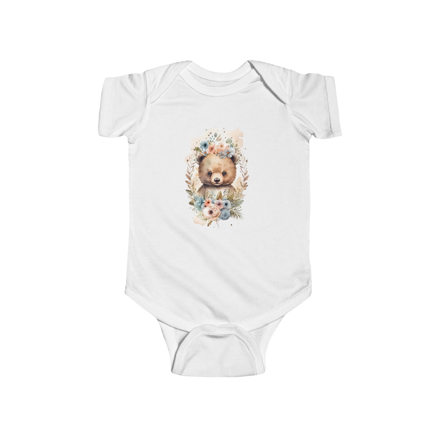 Cute Animal-Inspired Infant Bodysuit, Baby Shower Gift, Unisex Baby Clothes, Floral Bear Onesie, Newborn Outfit