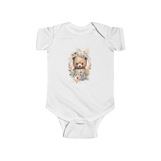 Cute Animal-Inspired Infant Bodysuit, Baby Shower Gift, Unisex Baby Clothes, Floral Bear Onesie, Newborn Outfit