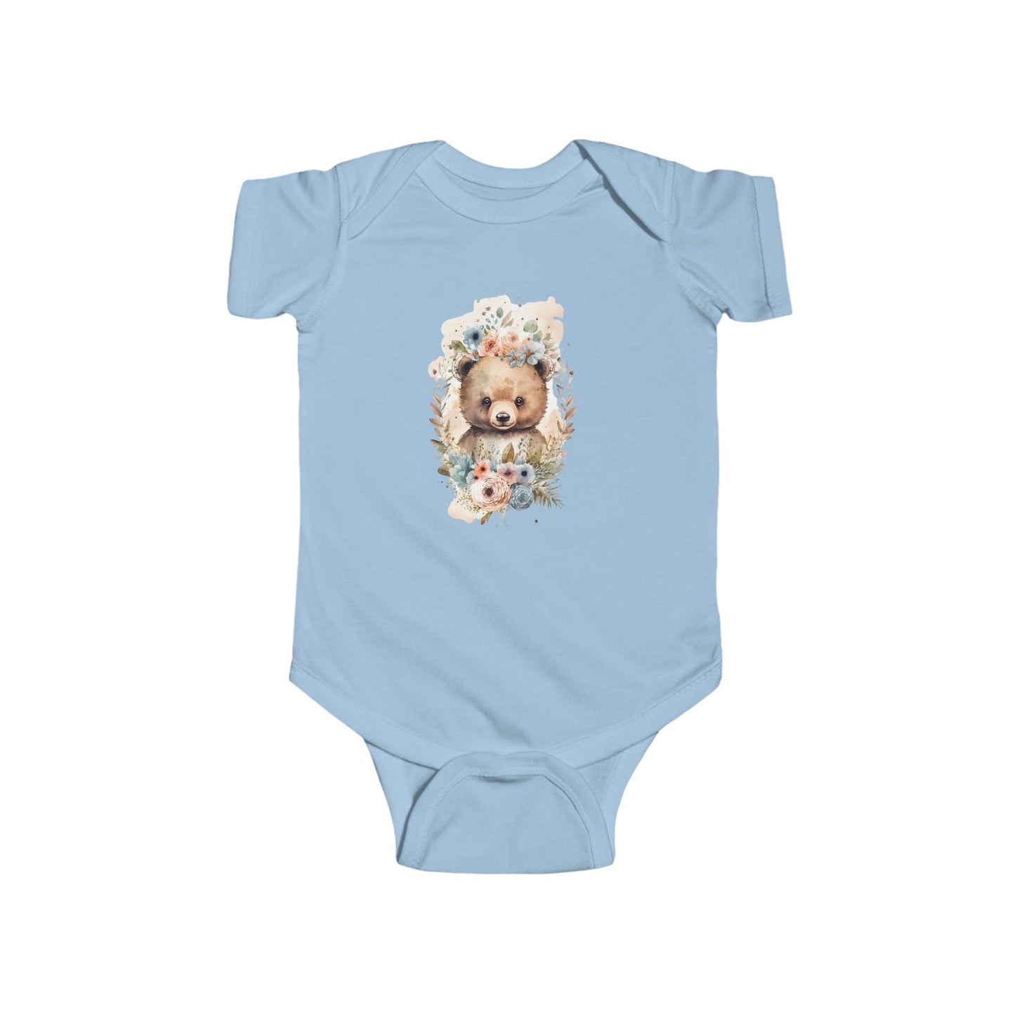 Cute Animal-Inspired Infant Bodysuit, Baby Shower Gift, Unisex Baby Clothes, Floral Bear Onesie, Newborn Outfit