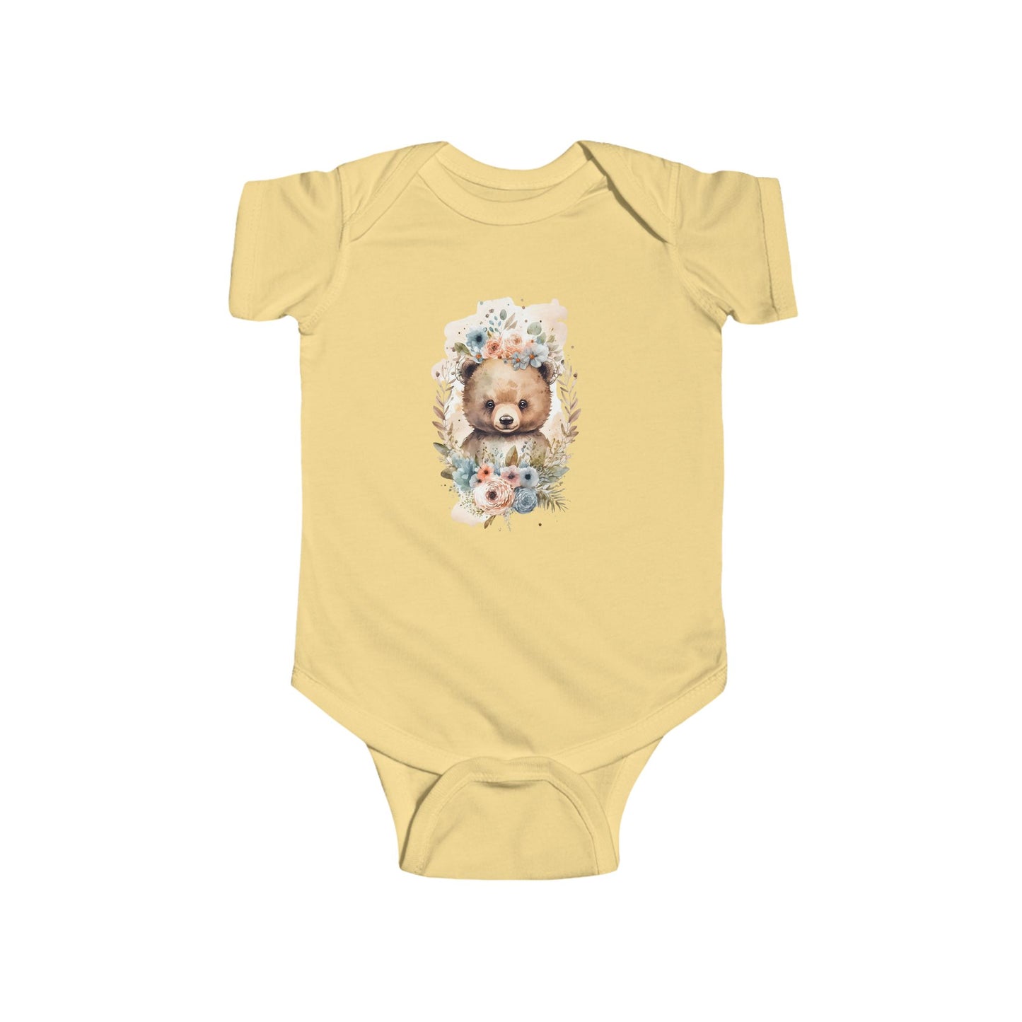 Cute Animal-Inspired Infant Bodysuit, Baby Shower Gift, Unisex Baby Clothes, Floral Bear Onesie, Newborn Outfit